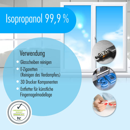 Izopropanols 99,9% IPA no Höfer Chemie, svaigi pildīts ērtās 1 l pudelēs - lieliski piemērots kā šķīdinātājs un tauku noņēmējs (3 x 1 l)