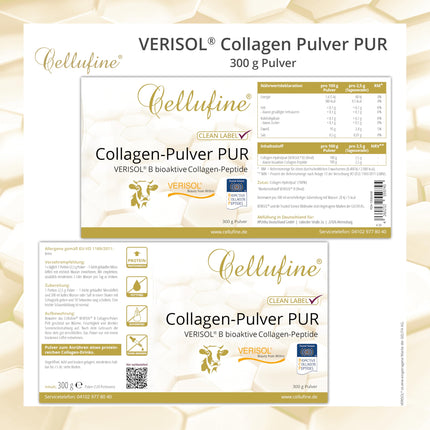 Cellufine® Premium VERISOL kolagēna pulveris 300 g | Skaistuma kolagēna pulveris ar bioaktīviem kolagēna peptīdiem | dabīgs un bez konservantiem, 120 porcijas ar ļoti augstu biopieejamību