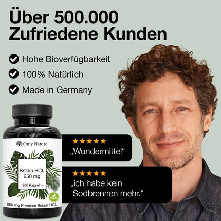 Betaīna hidrohlorīds 650 mg - 240 kapsulas - tabletes pret grēmām - augsta deva - ražots Vācijā un laboratorijā pārbaudīts - vegāns - betaīna hidrohlorīds