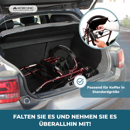 Mobiclinic®, Rollators, Escorial, Eiropas zīmols, Salokāms un viegls, Noslēdzama rokas bremze, Iešanas palīglīdzeklis, Alumīnijs, Noņemams grozs, Ar sēdekli un atzveltni, Bordo