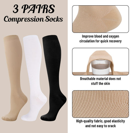 3 kompresijas zeķu pāri, atbalstošas ​​ceļgalu zeķes, kompresijas zeķes, garās kompresijas zeķes ar 15-25 mmHg ceļojumu zeķes, atbalstošas ​​zeķes sievietēm un vīriešiem, skriešanai, sportam, lidojumiem, ceļojumiem, L/XL izmērs