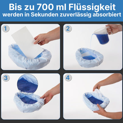 Wohlmed 50 daļu hermētisku tualetes maisiņu un absorbējošu paliktņu komplekts, ieskaitot 50 cimdu pārus, plīstizturīgi un hermētiski, higiēniski un absorbē smakas, ideāli piemēroti gultas podiem, tualetēm un kempingam.