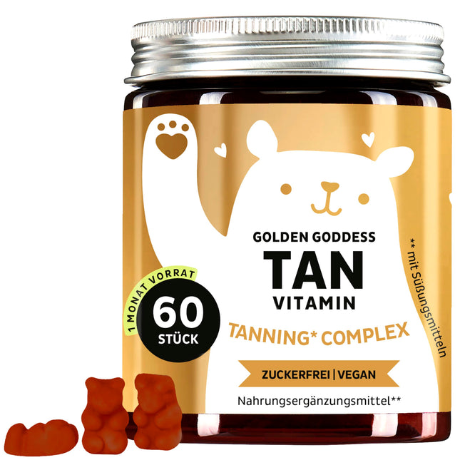 Iedeguma želejkonfektes - Saules noskūpstītam iedegumam un dabiskam mirdzumam - Ar luteīnu, astaksantīnu, C un E vitamīniem, beta-karotīnu, kalciju un varu - Vegānas un bez cukura - 60 gabaliņi - Lācīši ar ieguvumiem