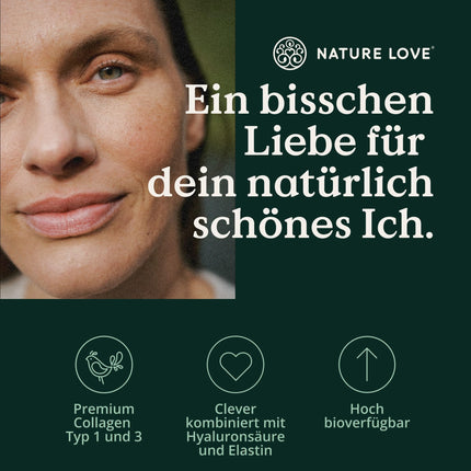 NATURE LOVE® Premium kolagēna pulveris ar hialuronskābi un elastīnu - 500 g kolagēna - 1. un 3. tipa peptīdi - bez garšas - kolagēns no ganībās barotām liellopiem - laboratoriski pārbaudīts