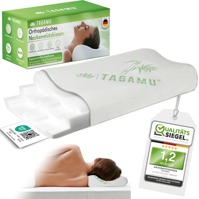 TAGAMU® ortopēdiskais kakla atbalsta spilvens – spilvens gulēšanai uz sāniem – spilvens ar atmiņas putām – ergonomisks spilvens – kakla spilvens kakla sāpju novēršanai