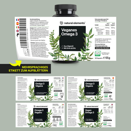 Vegānisks Omega 3 no aļģu eļļas - 90 kapsulas - Augsta deva ar augstas kvalitātes EPA un DHA (triglicerīdu formā) - Omega-3 vegāniem, laboratoriski pārbaudīts, ilgtspējīgs un dabiski ar zemu piesārņotāju saturu