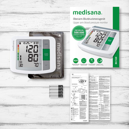 Medisana BU 510 augšdelma asinsspiediena mērītājs, asinsspiediena un pulsa mērītājs ar atmiņas funkciju, luksofora skala, asinsspiediena aproce ar neregulāras sirdsdarbības indikatoru