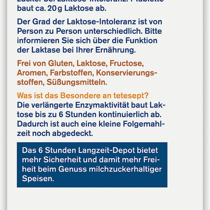 tetesept Lactase 7000 – laktāzes tabletes laktozes nepanesības gadījumā – uztura bagātinātājs ar tūlītēju iedarbību un 5 stundu ilgstošu depo – 1 bundža ar 90 tabletēm