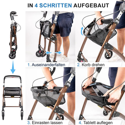 Casa Soft Braun šaurais rullītis lietošanai mājās un iekštelpās, salokāms un viegls, 5 kg | iekštelpu rullators ar regulējamu augstumu no Lösch Reha | Uzticams palīglīdzeklis senioriem staigāšanai