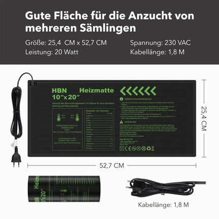 HBN apsildes paklāju komplekts ar 2 apsildes paklājiem stādiem un sēklām, 17,5 W, iekštelpu siltumnīcas audzēšanas plāksnes apsildes paliktnis dārzeņiem, ziediem, garšaugiem, terārijiem, 50 x 25,7 cm