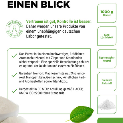 Kolagēna pulveris 1000 g - 100% bioaktīvi kolagēna hidrolizāta peptīdi - 1., 2. un 3. tipa kolagēns - bez garšas - bez piedevām