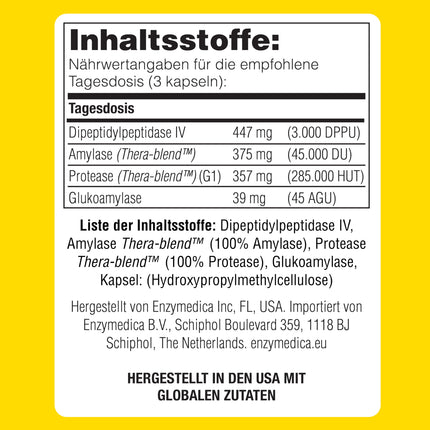 Enzymedica - Glutenease, indicēts pret glutēnu un kazeīnu, mazina gāzu veidošanos un vēdera uzpūšanos, uzlabo barības vielu uzsūkšanos un enerģiju, veģetārs, 60 kapsulas