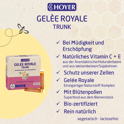 Hoyer Royal Jelly + Pollen dzeramās ampulas 10 dzeramās ampulas