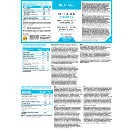 Kolagēna kapsulu komplekss + Q10 hialuronskābe - augsta deva - locītavām un ādai - biotīns, vitamīns CD B12, cinks - kolagēna hidrolizāts 60 kapsulās - Nutralie
