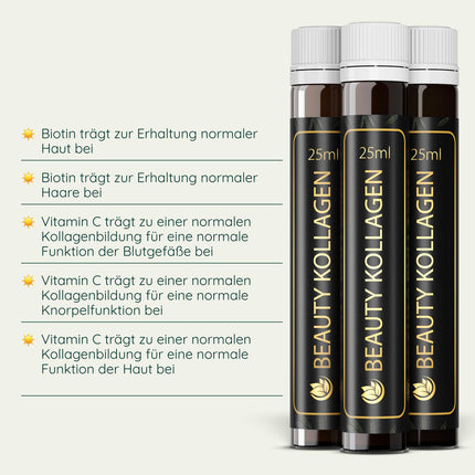 Luondu Beauty kolagēna dzeršanas ampulas ar hialuronskābi (30 ampulas ar 2500 mg augstākās kvalitātes šķidrā kolagēna) | Pretnovecošanās* Dzerams | Ar biotīnu, varu un C vitamīnu, ziedu medu un peru pieniņu