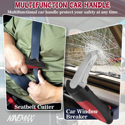 NINEMAX automašīnas izkāpšanas palīglīdzeklis senioriem, divdaļīgs rokturis automašīnām, lai izkāptu no automašīnas, ar jostas griezēju grūtniecēm ar invaliditāti (sarkans)