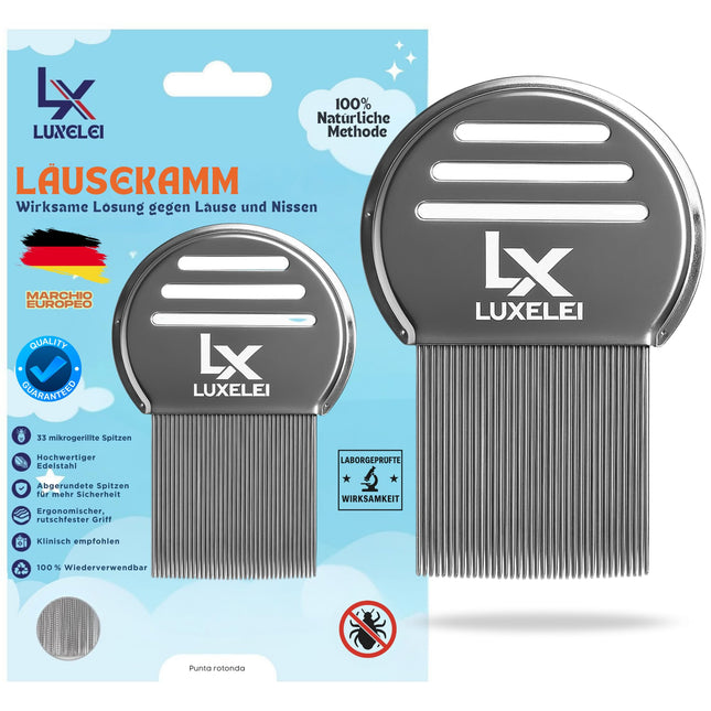 LUXELEI utu ķemme, profesionāla pret utīm un gnīdām, ko iesaka pediatri - utu līdzeklis bērniem - gnīdu ķemme - ķemme gnīdu un utu noņemšanai - ķemme pret utīm