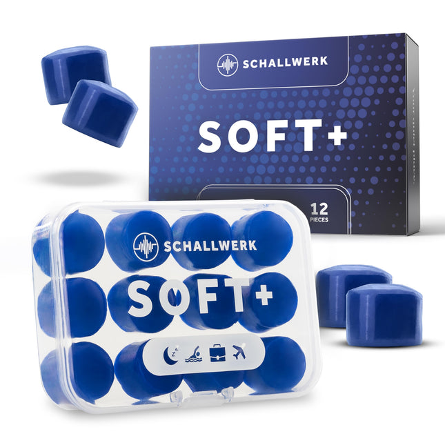 Schallwerk ® Soft+ | 12 silikona ausu aizbāžņi – optimāls atbalsts kā ausu aizsardzība miega laikā, mīksti ausu aizbāžņi miegam. Silikona ausu aizbāžņi miegam.