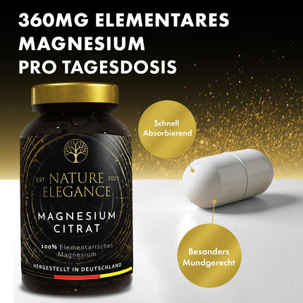 NEOLYMP magnija citrāta kapsulas ar augstu devu - 360 mg elementārā magnija vienā devā - ražots Vācijā - vegāns, laboratorijā pārbaudīts un ilgtspējīgs brūnais stikls (magnija citrāts 180 kapsulas)