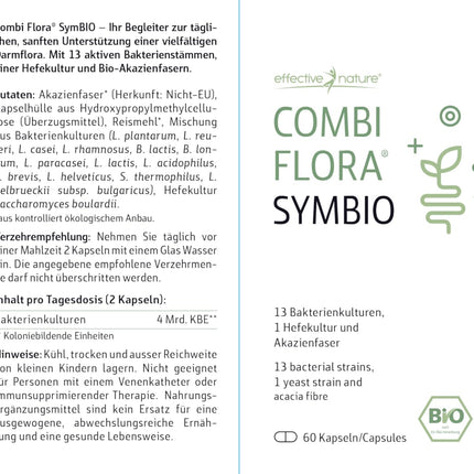 Combi Flora SymBIO - Probiotika ar 13 baktēriju celmiem + akācijas šķiedrvielām - 60 vegānas kapsulas - Ar aizkavētu iedarbību - Augsta deva