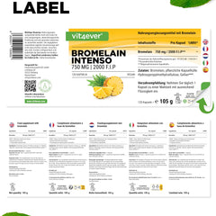 Bromelain Intenso - 750 mg (2000 FIP) - 120 kuņģa sulu izturīgas kapsulas - dabīgs ananāsu ekstrakts - laboratorijā pārbaudīts - vegāns - augsta deva