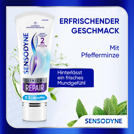 Sensodyne Clinical REPAIR, zobu pasta jutīgiem zobiem ar 5% NovaMin, ilgstošai atvieglošanai, 75 ml
