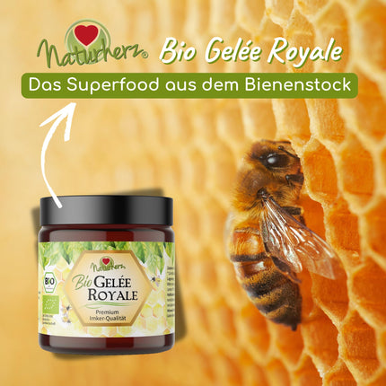 Bioloģiskā peru pieniņa | Svaiga želeja augstākās kvalitātes biškopjiem | BEZ piedevām | Naturherz Original (50 g)