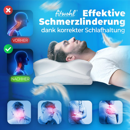 fitwohl® — ortopēdiskais spilvens — atmiņas putu spilvens — kakla atbalsta spilvens — ergonomisks kakla spilvens — kakla sāpēm — spilvens gulēšanai uz sāniem