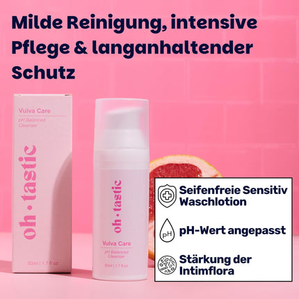 Intīmās zonas mazgāšanas losjons sievietēm - antibakteriāls un bez ziepēm dušas želeja intīmajai zonai, intīmās zonas mazgāšanas losjons sievietēm ar pienskābes baktērijām pret niezi, maksts rauga infekcijām un nepatīkamu aromātu - ohtastic - (50ml)