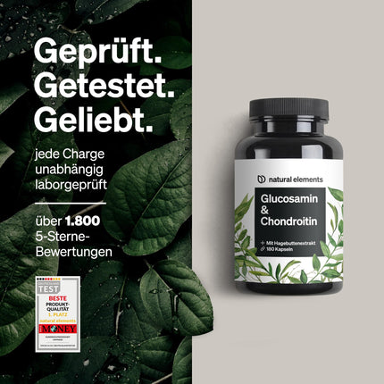 Glikozamīns un hondroitīns – 180 kapsulas – ar C vitamīnu normālai kolagēna veidošanās veicināšanai* – augsta deva, bez nevajadzīgām piedevām – ražots Vācijā un laboratorijā pārbaudīts