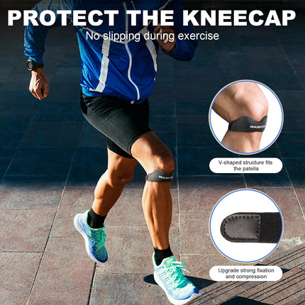 Healrecux Patellar Tendon Brace, ceļa locītavas ortoze Patella ceļgala atbalstam futbolam, basketbolam, skriešanai, tenisam, tendinīta, volejbola un pietupieniem, Patellar Tendon ceļgala atbalsts, melns
