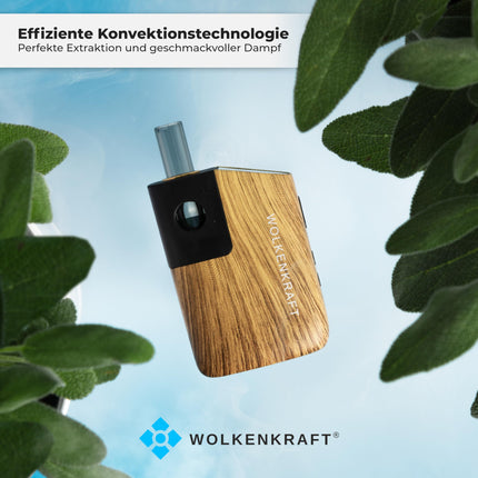 WOLKENKRAFT FX MINI ULTRA Premium Vaporizer - USB-C | Magnētiski ievietojams iemutiķis | Titāna kamera | Temperatūra 100–220 °C | Darbības taimeris 3–5 min. | 100% konvekcija *koka izskats*