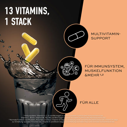 ESN vitamīnu komplekts, multivitamīnu kapsulas, 120 kapsulas - 4 mēnešu krājumi, augsta deva, 13 vērtīgi vitamīni vienā kapsulā, tikai 1 kapsula dienā, ražots Vācijā