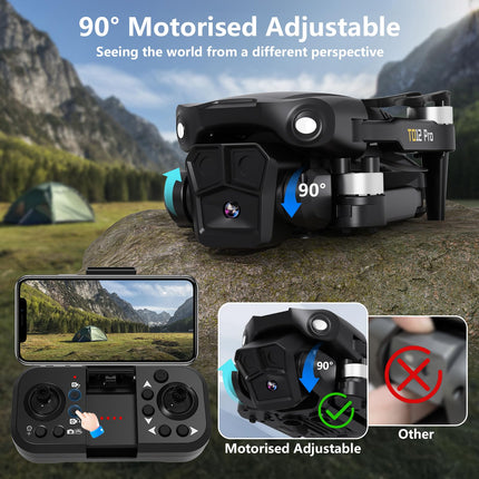 Toladrone drons ar kameru 1080P, drons ar bezkontaktu motoru, augstuma noturēšana, bezgalvas režīms, 2 kameras, salokāmi FPV droni, RC kvadrokopteris iesācējiem, TD12Pro
