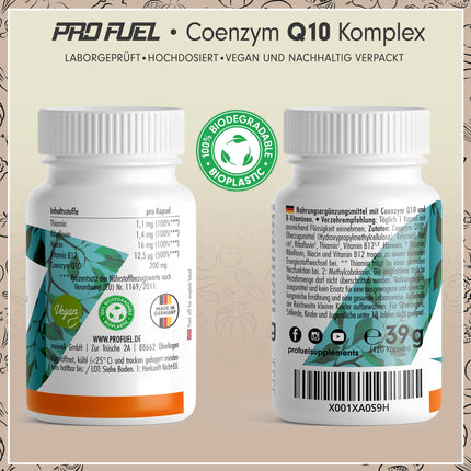 Q10 kapsulas, augsta deva 120x - koenzīma Q10 komplekss ar 200 mg koenzīma Q10 + B1, B2, B3 un B12 vitamīniem - enerģijas metabolismam un sirds darbībai - laboratoriski pārbaudīts ar sertifikātu - 4 mēnešu krājumi