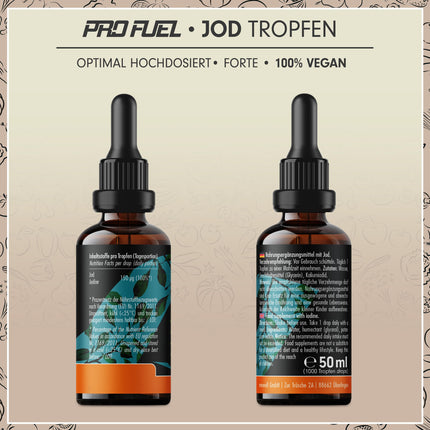 Joda pilieni FORTE 1000x ar 150 µg joda vienā pilienā – optimāli augsta deva – tikai 1 piliens dienā – bioloģiski pieejams jods no kālija jodīda – bezalkoholisks un vegānisks – laboratoriski pārbaudīts ar sertifikātu