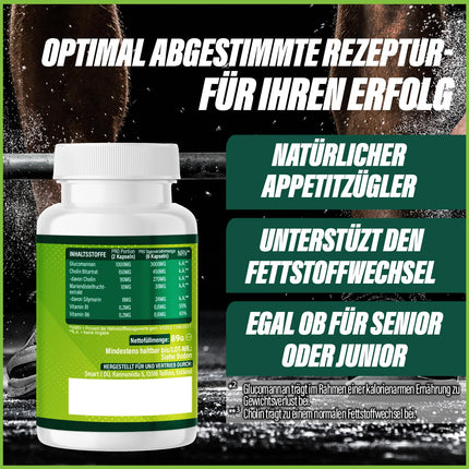 GREEN BURN® apetītes nomācošās kapsulas – īpaši augsta deva ar glikomanānu, holīnu, B1 + B6 vitamīniem – uztura bagātinātājs sievietēm un vīriešiem – atbalsta svara zudumu un vielmaiņu – ātrs un spēcīgs
