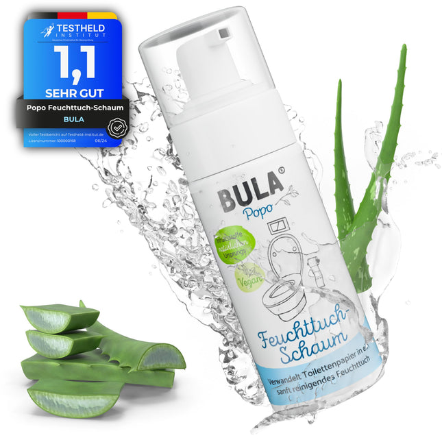 BULA® Popo (zīdaiņiem un tualetes papīram) mitrās salvetes putas 150 ml jūsu tualetes papīram | ilgtspējīga alternatīva vairāk nekā 200 mitrajām salvetēm | dabīgas sastāvdaļas
