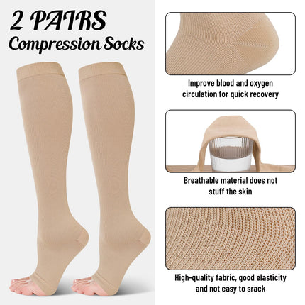 2 pāri kompresijas zeķu sievietēm, 20-30 mmHg kompresijas zeķes, garās kompresijas zeķes, ceļojumu zeķes, atbalsta zeķes varikozām vēnām, tūska, lidojums, sports, ceļojumi, L/XL izmērs