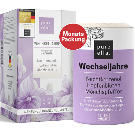 Pure Ella MENOPAUSE - Svarīgi vielu komplekss sievietēm ar menopauzes simptomiem - Satur naktssveces eļļu, jamsa sakni un vijolīšu ogu - Dabīgs, bez hormoniem, vegāns - 60 menopauzes kapsulas
