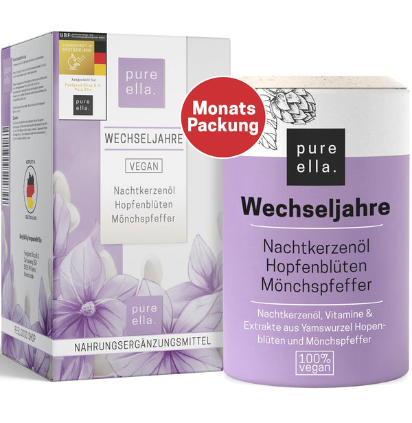 Pure Ella MENOPAUSE - Svarīgi vielu komplekss sievietēm ar menopauzes simptomiem - Satur naktssveces eļļu, jamsa sakni un vijolīšu ogu - Dabīgs, bez hormoniem, vegāns - 60 menopauzes kapsulas
