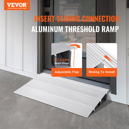 VEVOR durvju sliekšņa rampa 43,6 x 86,4 x 7,6 cm ratiņkrēslu rampa 362,8 kg celtspēja alumīnija sakausējuma apmales rampa modulāra konstrukcija sliekšņa rampa neslīdoša alumīnija rampa rampa