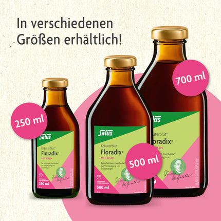 Salus Herbal Blood Floradix ar dzelzi - 1 x 500 ml - Īpašs augu izcelsmes toniks ar organiski saistītu dzelzi, augļu sulām un ārstniecības augiem - Pilnām dzelzs rezervēm dzelzs deficīta vietā