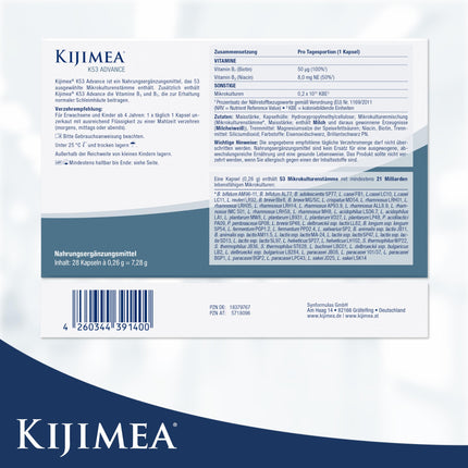 Kijimea® K53 Advance – lielas devas zarnu baktēriju kapsulas | 53 atlasīti mikrokultūras celmi no zarnu floras | ar biotīnu | &gt;500 miljardi CFU vienā iepakojumā | bez laktozes | bez glutēna - 28 kapsulas