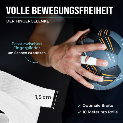 PULLUP &amp; DIP īpaši izturīga pirkstu lente, 3 ruļļi (30 m) pirkstu lente, ādai draudzīga sporta lente, roku lente spēka treniņiem, BJJ, handbola aksesuāri, kāpšanas lente pirkstiem, vārtsargu treniņiem (balta)