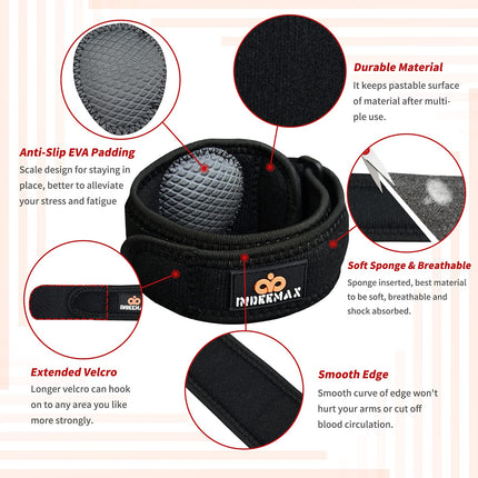 INDEEMAX 1 iepakojuma elkoņa ortoze vīriešiem un sievietēm, kompresijas pārsējs ar EVA oderi, regulējams elkoņa ortoze sportam, tendinīts, artrīts, mazina sāpes no tenisa elkoņa un golfa spēlētāja elkoņa