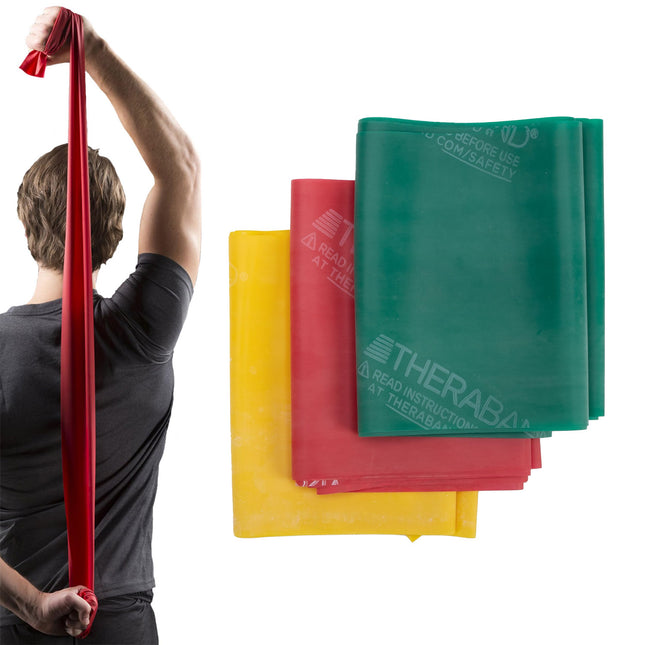 Theraband pretestības lentu komplekts, pretestības lentes vingrinājumiem, fizikālai terapijai, treniņiem/sporta zālei, spēka treniņiem mājās, krāsu kodēšana pēc pretestības