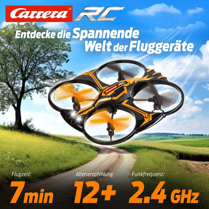 Carrera RC Quadcopter X2 drons | Ar mirgojošām LED gabarītgaismām | 3D cilpas funkcija | Automātiskās palaišanas un nolaišanās funkcija | 17,6 cm garums | No 12 gadiem | Iesācēja un progresīvais režīms
