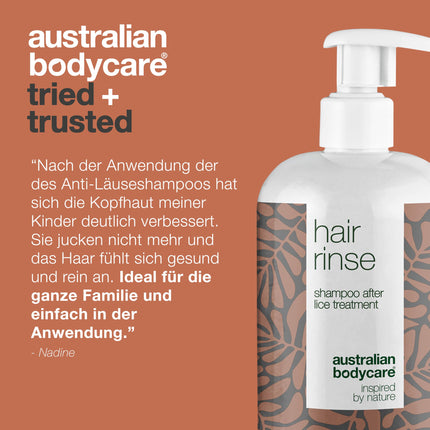 Australian Bodycare matu skalošanas līdzeklis 500 ml | Galvas utu šampūns pēc galvas utu ārstēšanas visai ģimenei | Tējas koka eļļas šampūns ar 100% dabīgu tējas koka eļļu