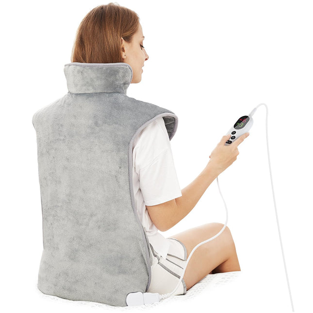 Heizkissen für Rücken Schulter Nacken 60x100cm Wärmekissen mit Abschaltautomatik, Schnelle Erwärmung, mit Taillenriemen, Rückenwärmer Heizdecke 6 Heizstufen, Auto-OFF-Timer, Flanellmaterial, Waschbar